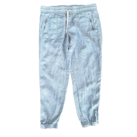 Athleta Retreat Linen Jogger Pants Linen Chambray Blue 14 - Picture 2 of 7